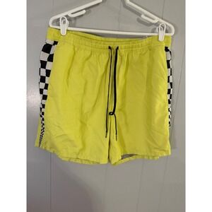 Vans Board Shorts Mens XL Yellow Checkerboard Side Stripe Drawstring Swim Trunks